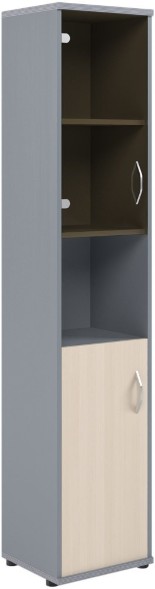 Шкаф колонка с малой глухой и стеклянной дверьми СУ-1.4(L) Клен/Металлик 406*365*1975